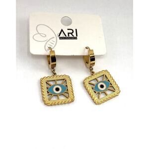 Earrings Dangles Drops Evil Eye Gold Electroplate Square Modernist